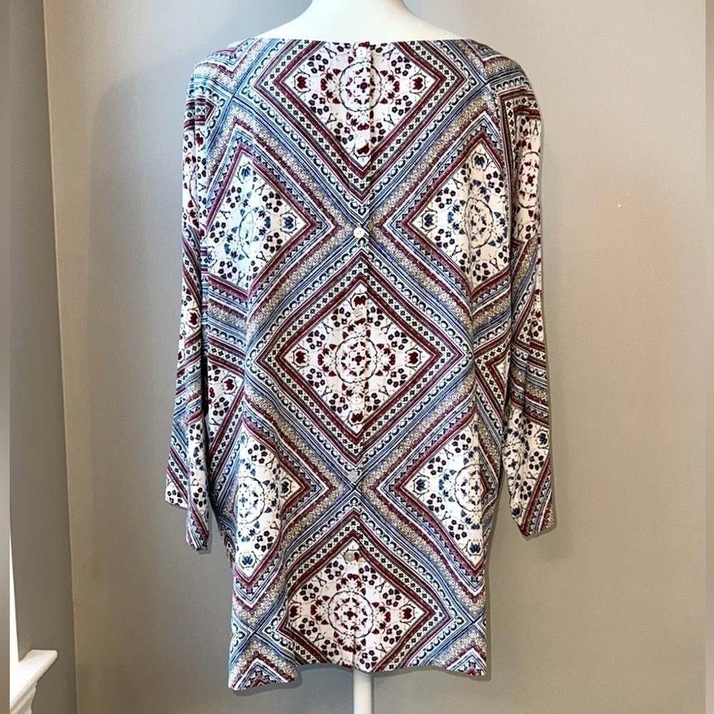 J. Jill Blouse Tunic Boatneck 3/4 Sleeves Lightweight Button Back XL Boho Summer - Picture 5 of 12